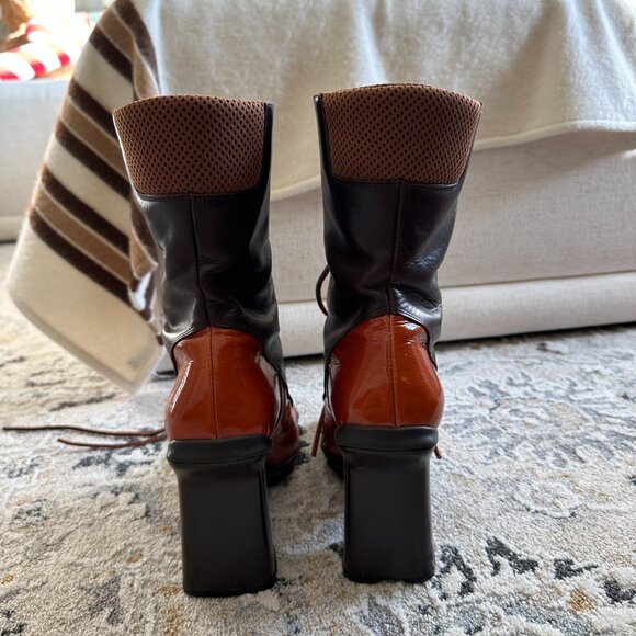 (SOLD) Miu Miu FW 1999 brown and orange patent leather heels high boots - Picture 7 of 9